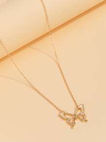 蝴蝶吊墜項鍊 - 金黃色 - 查看 3