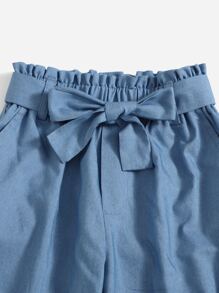 小女童紙袋腰腰帶束腳牛仔褲 - 中等水洗藍 - 查看 4