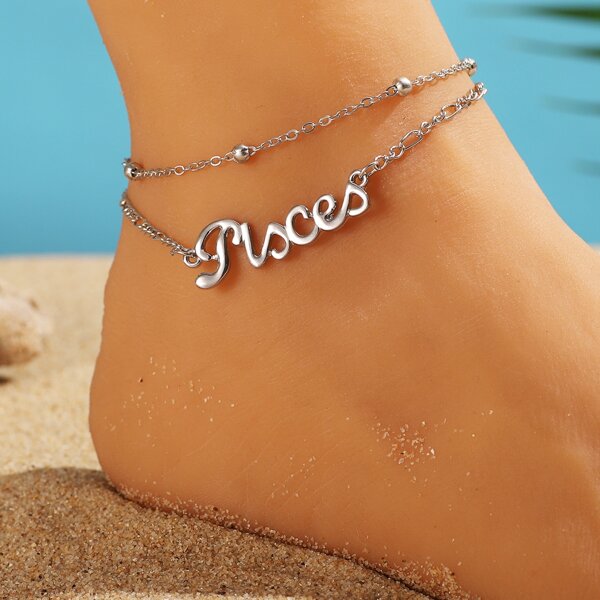 

Constellation Letter Decor Layered Anklet, Silver