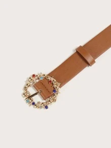水鑽和星星裝飾扣飾皮帶 - 棕色 - 查看 3