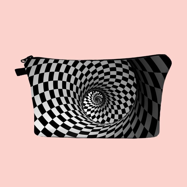 

Spiral Print Makeup Bag, Black and white