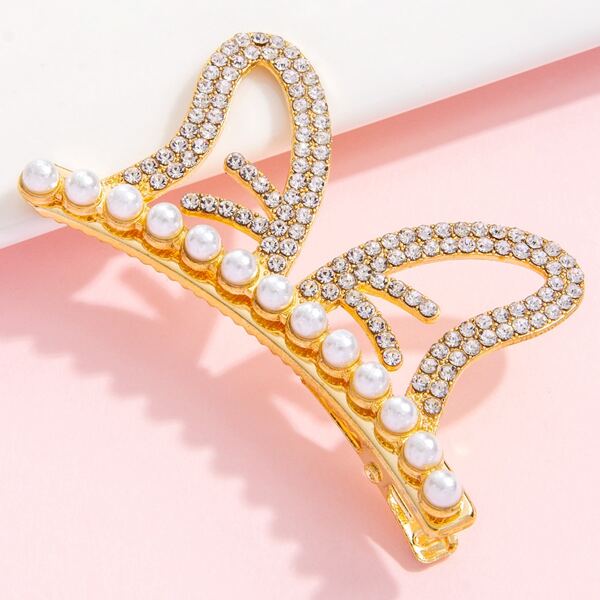 

Faux Pearl & Rhinestone Decor Structured Hair Clip, Gold