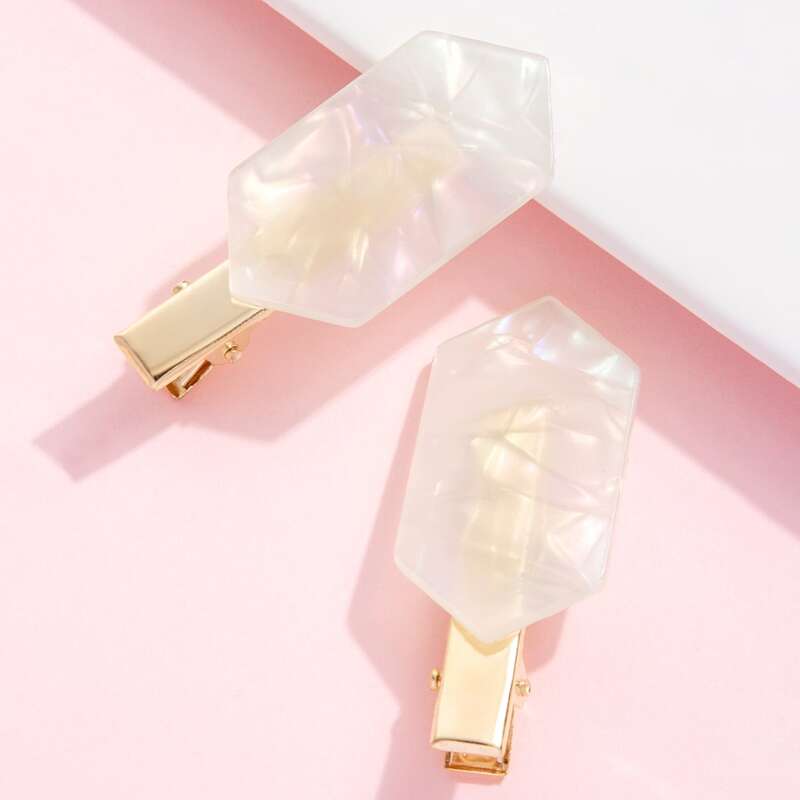 

2pcs Geometric Decor Hair Clip, White