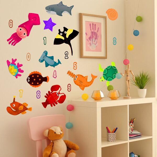 

Kids Marine Life Print Wall Sticker, Multicolor
