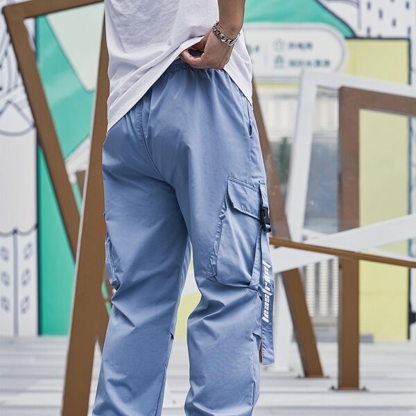 

Men Pocket Ribbon Cargo Pants, Blue