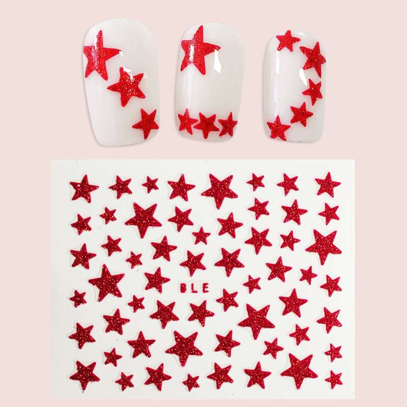 

1sheet Star Pattern Nail Sticker, Red