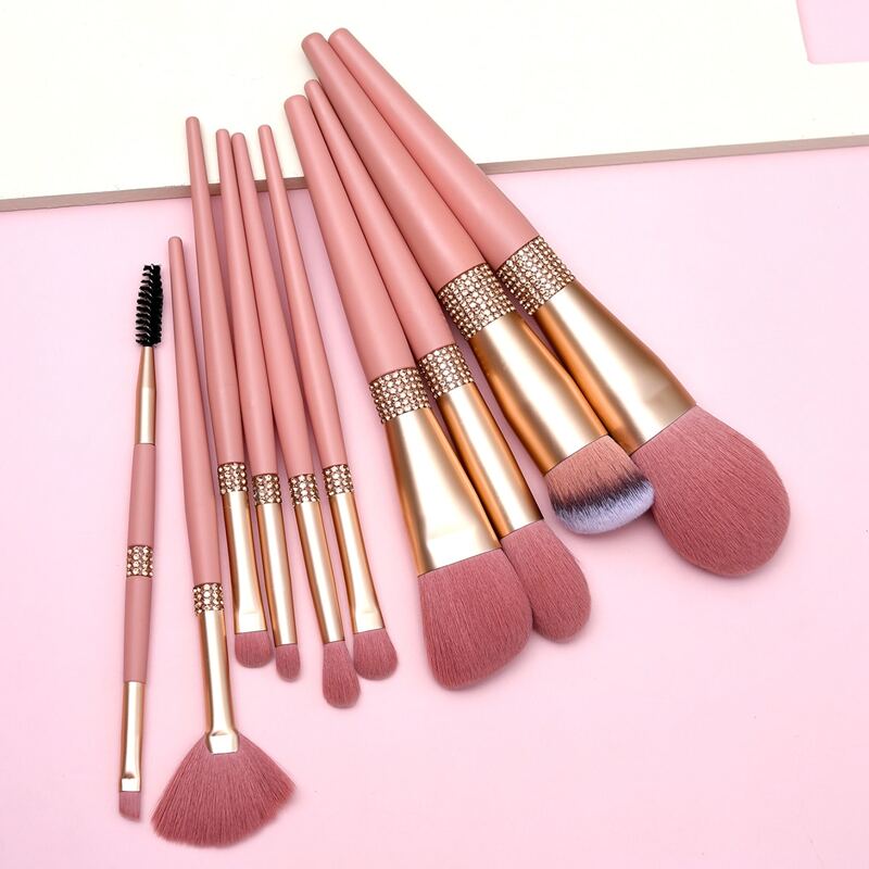 

10pcs Rhinestone Decor Makeup Brush Set, Red