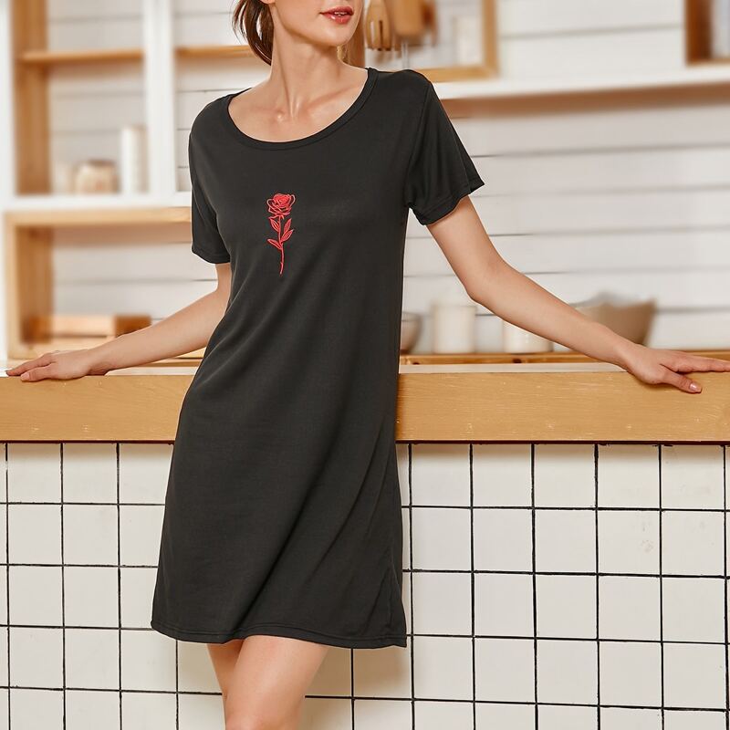 

Floral Print Lounge Dress, Black