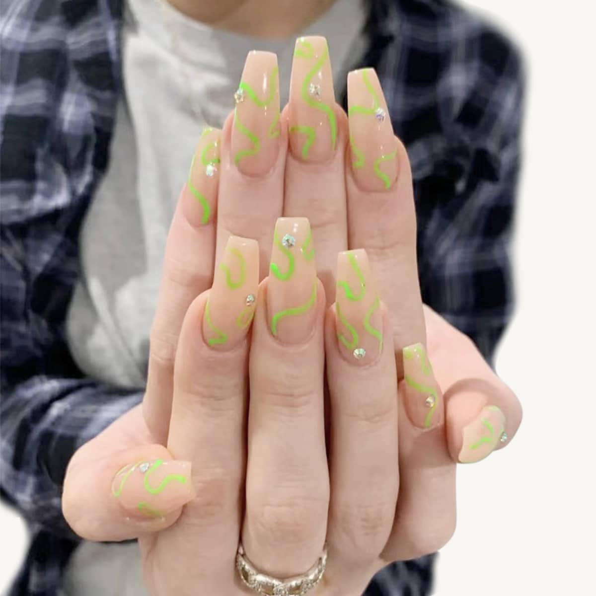 

24pcs Fake Nail & 1sheet Tape & 1pc Nail File, Green
