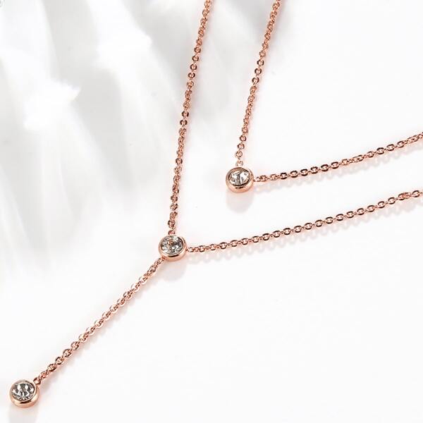 

Rhinestone Decor Layered Necklace, Rose gold