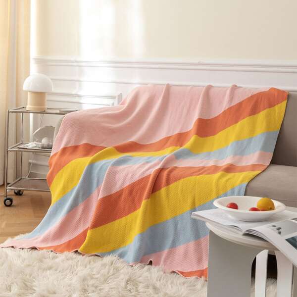 

Rainbow Stripe Knitted Throw, Multicolor