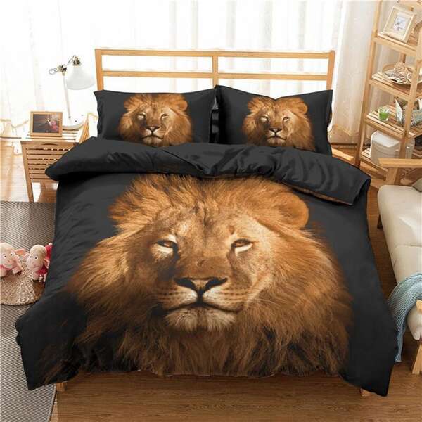 

Lion Pattern Duvet Cover Set Without Filler, Black