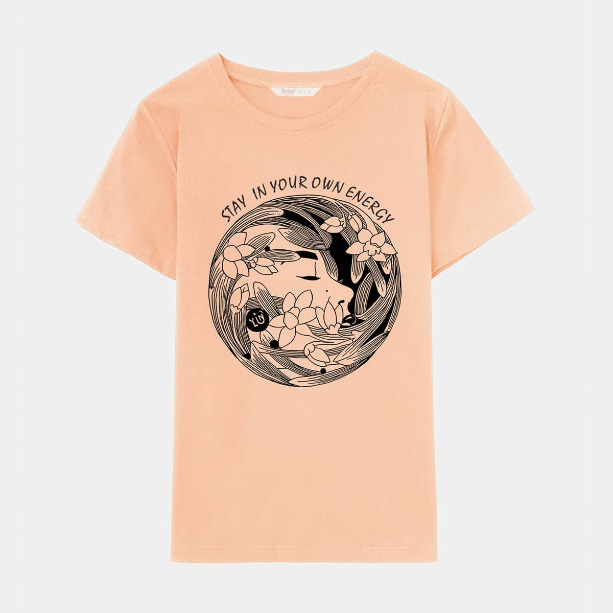 

ROMWE X Yinniebun-artzone Letter Figure Graphic Tee, Coral orange