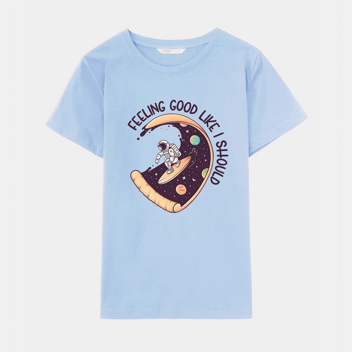 

ROMWE X Buko2 Letter Astronaut Graphic Tee, Baby blue