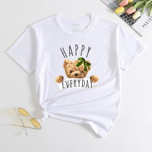 

Slogan & Cartoon Graphic Tee, White