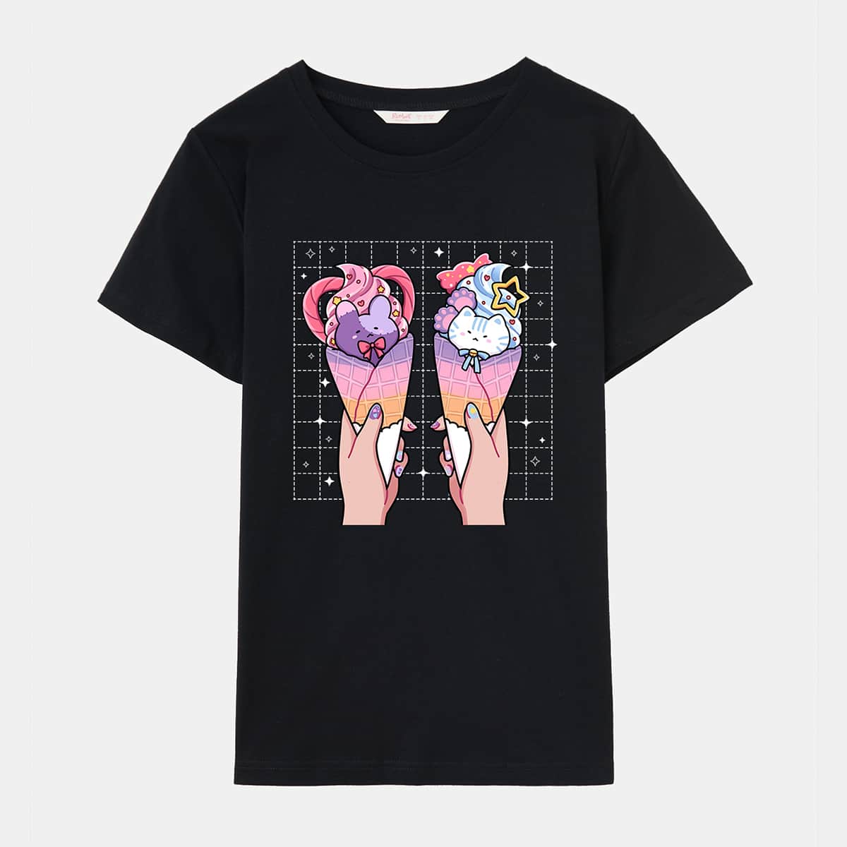

ROMWE X Leendoodles Ice Cream Graphic Tee, Black
