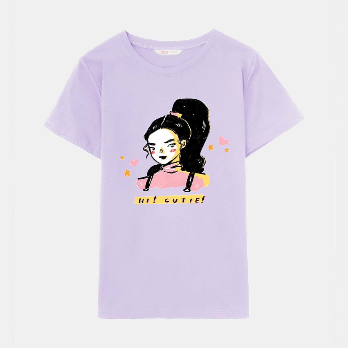 

ROMWE X Vanillalaart Letter Cartoon Figure Graphic Tee, Lilac purple