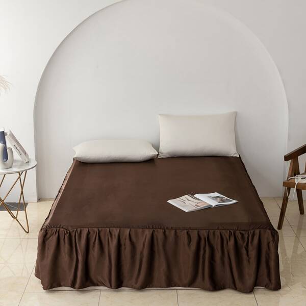 

Solid Color Silk-Like Bed Skirt, Coffee brown