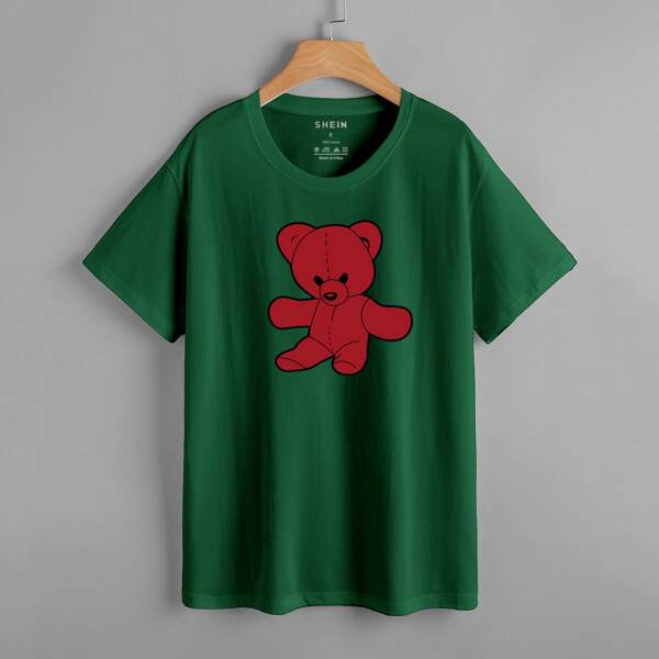 

Cartoon Graphic Round Neck Tee, Dark green