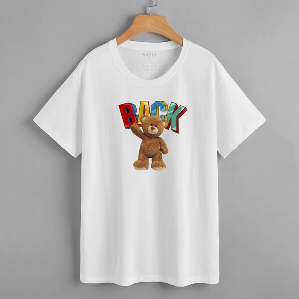 

Men Cartoon & Letter Graphic Tee, White