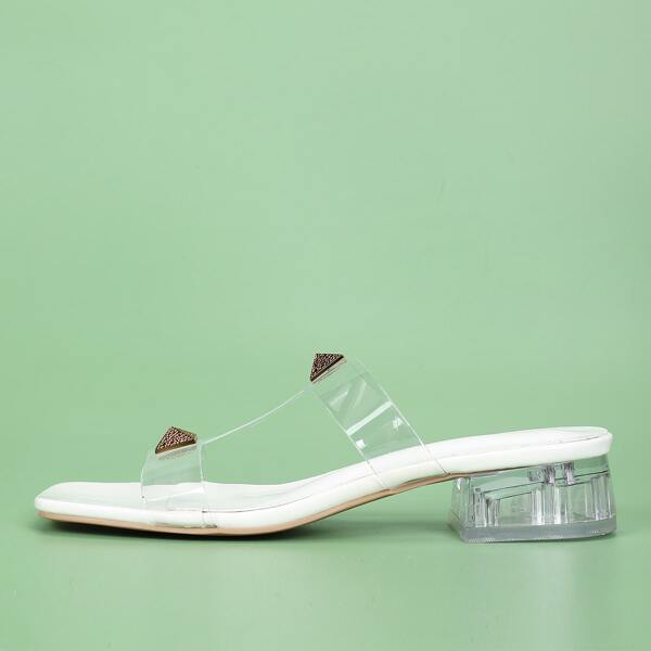 

Clear Studded Decor Chunky Heeled Mules, White