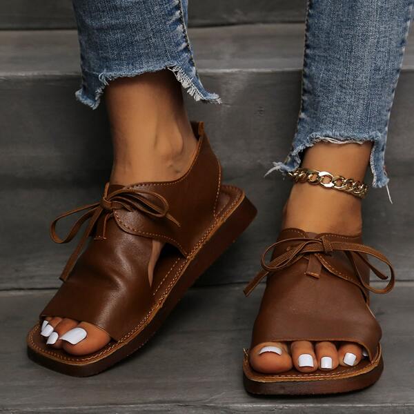 

Minimalist Lace-up Front Slingback Sandals, Brown