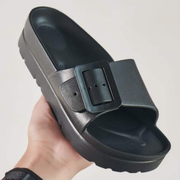

Minimalist Buckle Decor Slides, Black