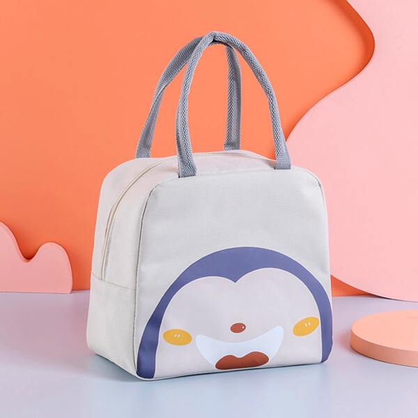 

Cartoon Penguin Print Lunch Bag, White