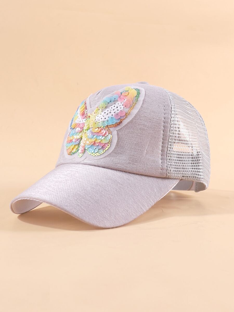 Gorra De Béisbol De Niñitas Con Decoración De Mariposa Y Lentejuelas - Rosa Pálido - Ver 1