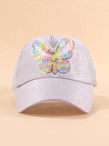 Gorra De Béisbol De Niñitas Con Decoración De Mariposa Y Lentejuelas - Rosa Pálido - Ver 2