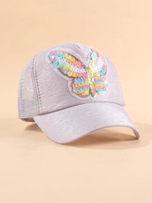 Gorra De Béisbol De Niñitas Con Decoración De Mariposa Y Lentejuelas - Rosa Pálido - Ver 3