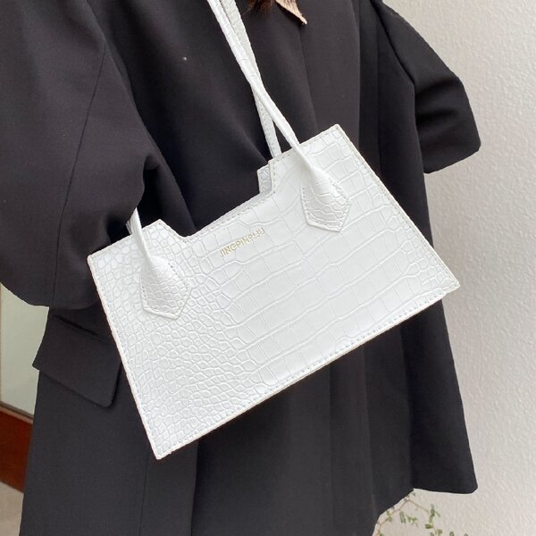 

Croc Embossed Shoulder Bag, White