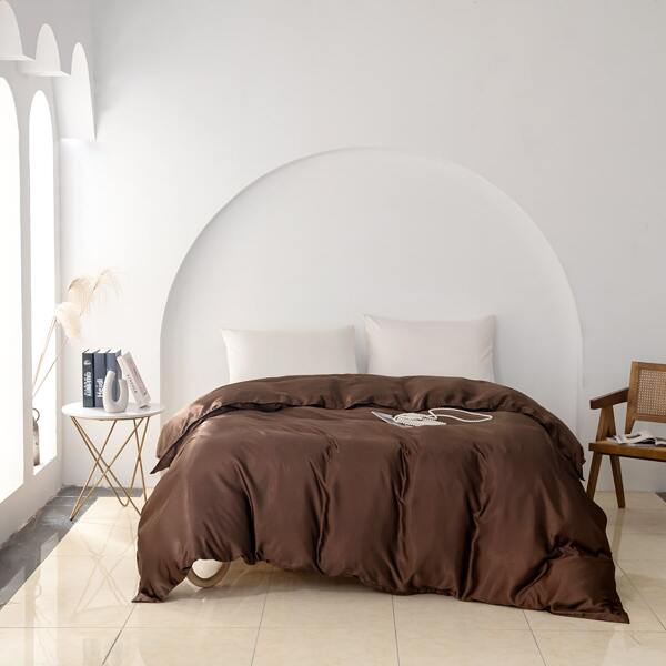 

Solid Color Silky Duvet Cover Without Filler, Coffee brown