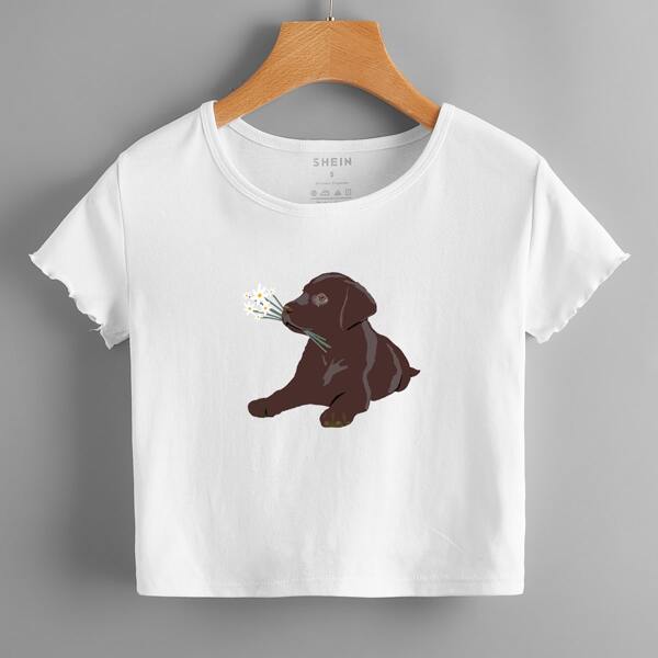 

Dog Print Crop Tee, White
