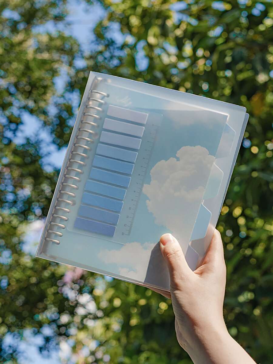 1 Stück Zufälliges Notizbuch mit Landschaft Muster & Haftnotiz