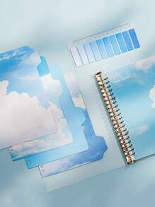 1 Stück Zufälliges Notizbuch mit Landschaft Muster & Haftnotiz