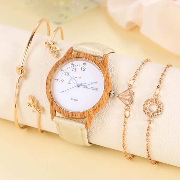 

1pc Round Pointer Quartz Watch & 4pcs Bracelet