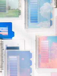 1 Stück Zufälliges Notizbuch mit Landschaft Muster & Haftnotiz