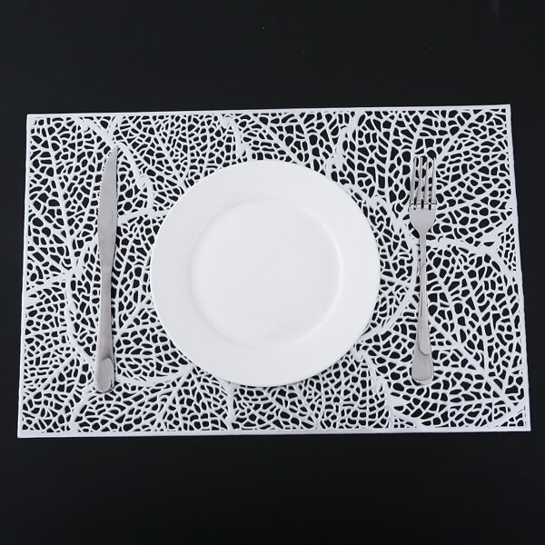 

1pc Leaf Hollow Placemat, Silver