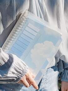 1 Stück Zufälliges Notizbuch mit Landschaft Muster & Haftnotiz