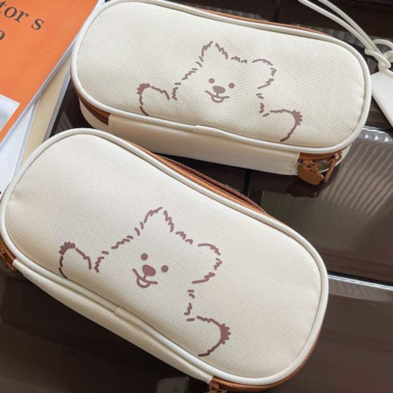 

1pc Cartoon Graphic Pencil Bag, Beige