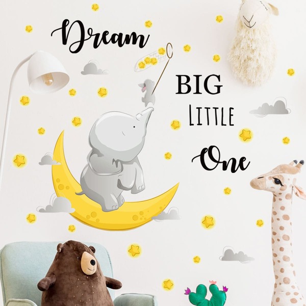 

2sheets Kids Cartoon Elephant Wall Sticker, Multicolor