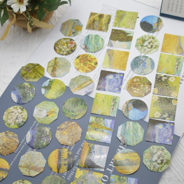 

45pcs Oil Painting Pattern Sticker, Multicolor