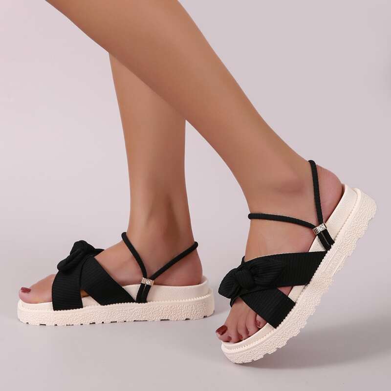 

Bow Decor Two Way Wear Flatform Sandals, Black