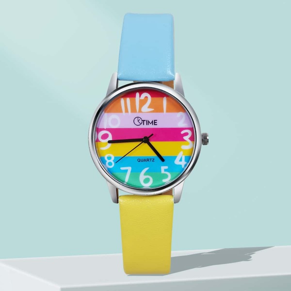 

Colorful Striped Dial Round Pointer Quartz Watch