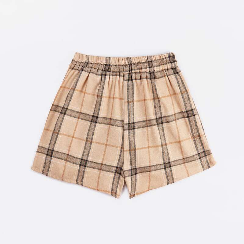 

Plaid Elastic Waist Shorts, Khaki