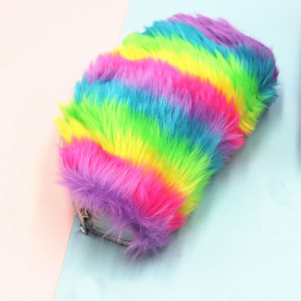 

Rainbow Stripe Plush Pencil Bag, Multicolor