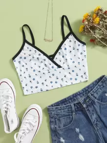 SHEIN Privé Ditsy Floral Crop Cami Top - Blue and White - View 1