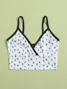 SHEIN Privé Ditsy Floral Crop Cami Top - Blue and White - View 3