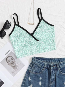 SHEIN Privé Leopard Crop Cami Top - Mint Green - View 1